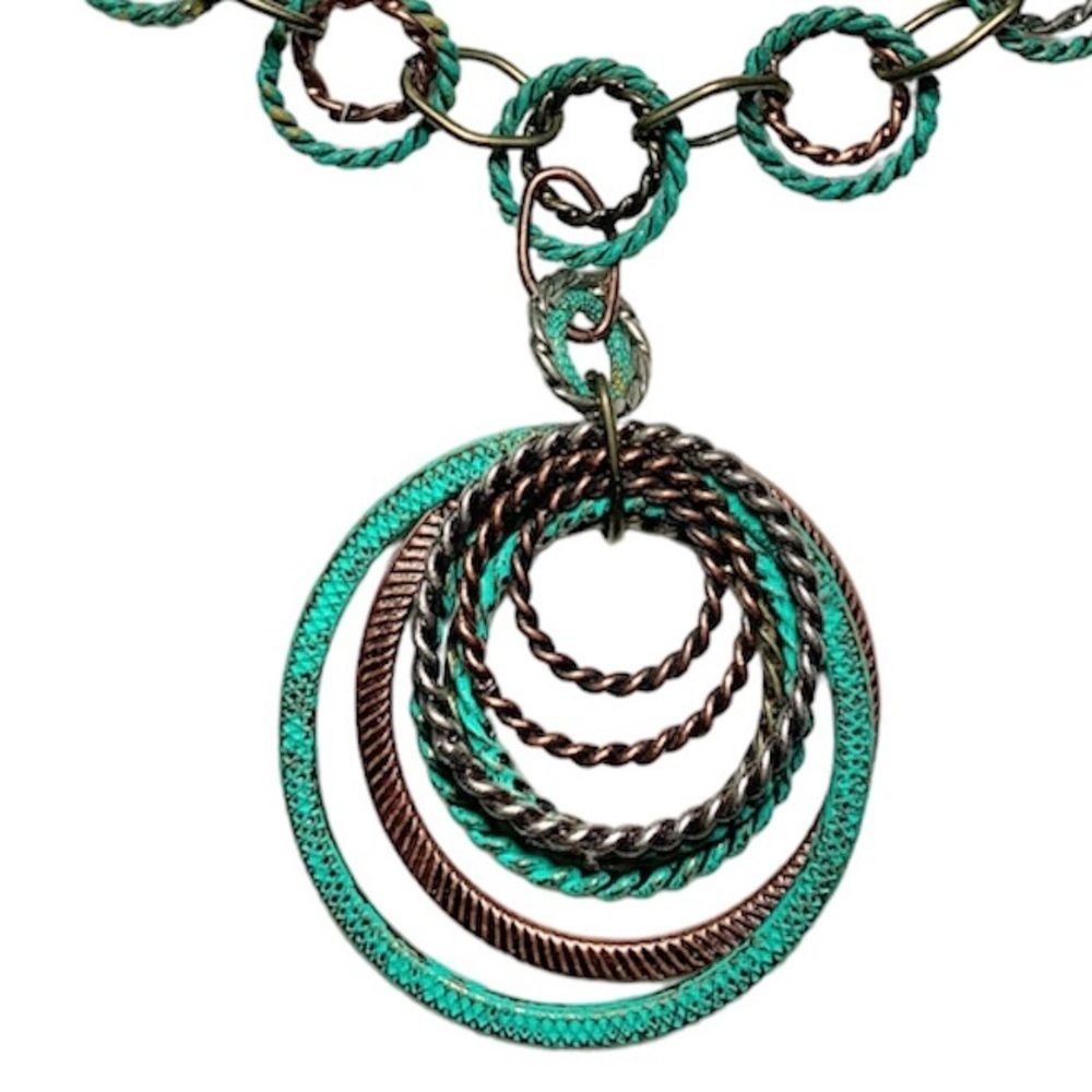 🎒BTS SALE📚 Patina Green Boho Layered Wrap Circle Charm Necklace & Earrings, [2 p - Picture 2 of 7
